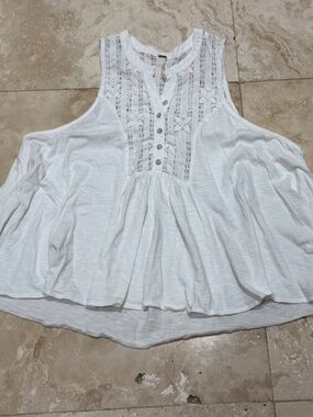 Free People Med White Sunkissed Lace Cotton Sleeveless Button Blouse- EUC